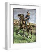 African-American Buffalo Soldier Riding a Frisky Horse Fresh from the Herd, 1880s-null-Framed Giclee Print