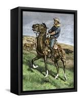 African-American Buffalo Soldier Riding a Frisky Horse Fresh from the Herd, 1880s-null-Framed Stretched Canvas