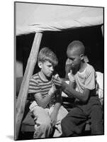 African American Camper Helps a White Bubby with His Bandaged Hand-Gordon Parks-Mounted Photo