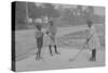 African American Children Pretend to Play Golf on Country Road-null-Stretched Canvas