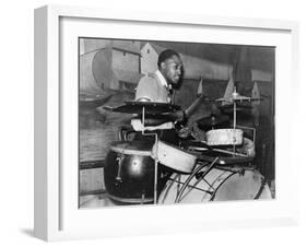 African American Drummer in Orchestra in Memphis Juke Joint, Tennessee, October, 1939-null-Framed Photo