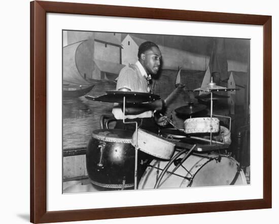 African American Drummer in Orchestra in Memphis Juke Joint, Tennessee, October, 1939-null-Framed Photo