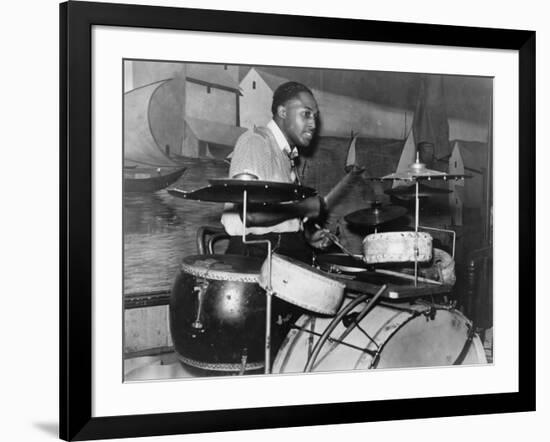 African American Drummer in Orchestra in Memphis Juke Joint, Tennessee, October, 1939-null-Framed Photo