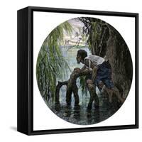 African-American Escaping Slavery by Crossing the Ohio River, 1850s-null-Framed Stretched Canvas