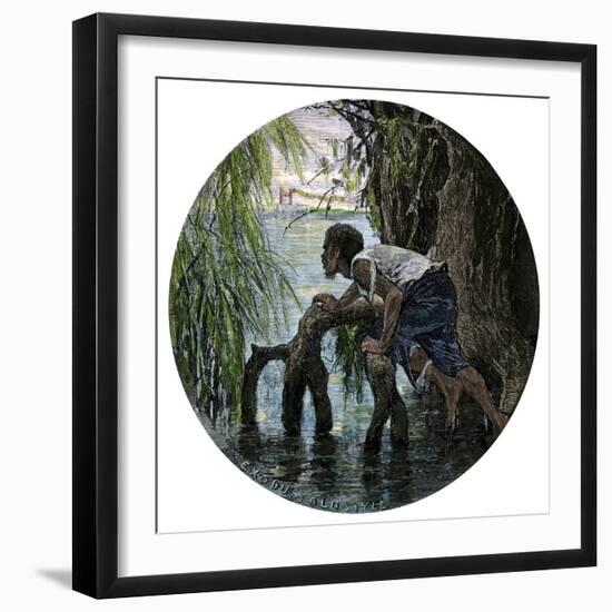 African-American Escaping Slavery by Crossing the Ohio River, 1850s-null-Framed Giclee Print