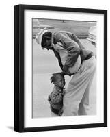 African American Man Comforts Crying Child Photograph-Lantern Press-Framed Art Print