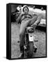 African American Man Relaxing on His Motocycle During Motorcycle Races near Detroit, Michigan-John Shearer-Framed Stretched Canvas