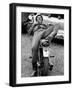 African American Man Relaxing on His Motocycle During Motorcycle Races near Detroit, Michigan-John Shearer-Framed Photographic Print