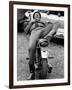 African American Man Relaxing on His Motocycle During Motorcycle Races near Detroit, Michigan-John Shearer-Framed Photographic Print