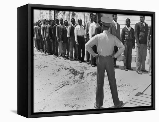 African American Marine Recruits Line Up to Begin Basic Training-null-Framed Stretched Canvas
