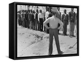 African American Marine Recruits Line Up to Begin Basic Training-null-Framed Stretched Canvas
