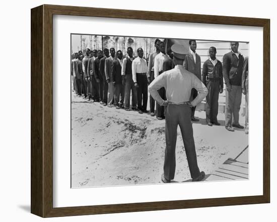 African American Marine Recruits Line Up to Begin Basic Training-null-Framed Photo