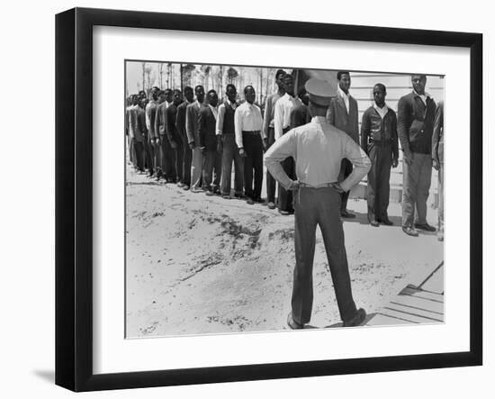 African American Marine Recruits Line Up to Begin Basic Training-null-Framed Photo