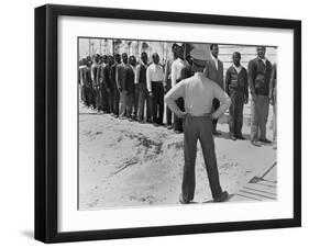 African American Marine Recruits Line Up to Begin Basic Training-null-Framed Photo