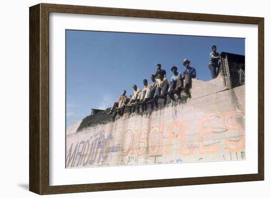 African American Members of the Street Gang 'Devil's Disciples' on a Graffiti Wall, 1968-Declan Haun-Framed Photographic Print