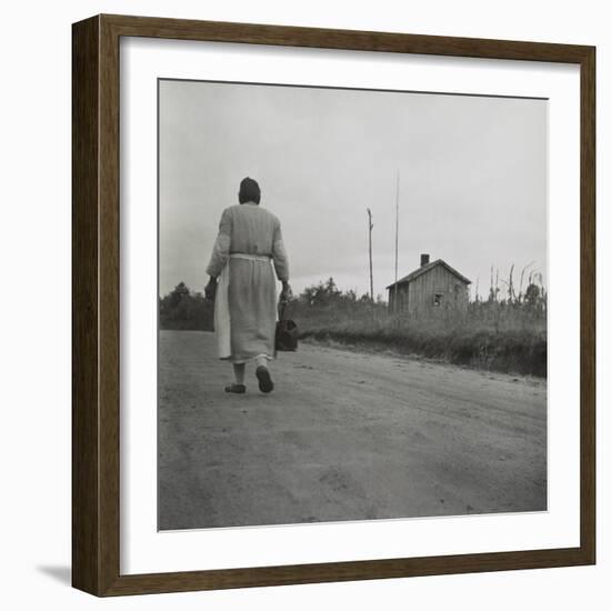 African American Midwife Carrying Her Medical Bag on a Dirt Road in Georgia-null-Framed Premium Photographic Print