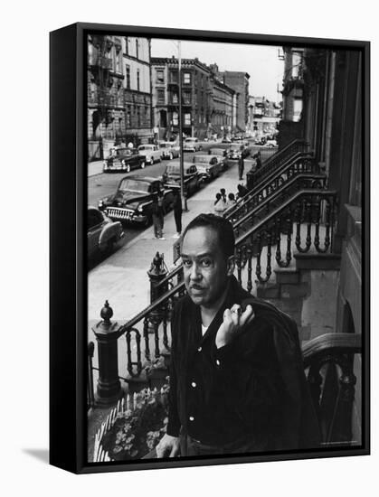 African American Poet/Writer Langston Hughes Standing on the Stoop in Front of His House in Harlem-Robert W^ Kelley-Framed Stretched Canvas