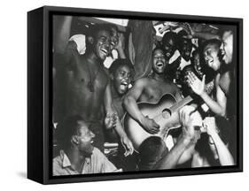 African American Sailors Aboard the U.S.S. Ticonderoga Celebrate the News of Japan's Surrender-null-Framed Stretched Canvas