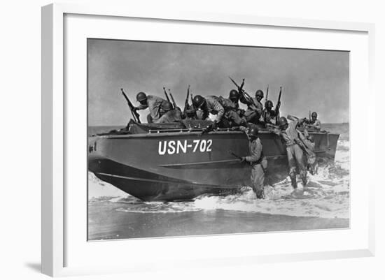 African American Sailors Training for Amphibious Landings at Near Norfolk-null-Framed Photo