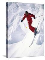 African-American Skier in Red-null-Stretched Canvas