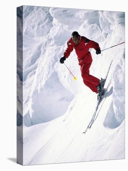 African-American Skier in Red-null-Stretched Canvas