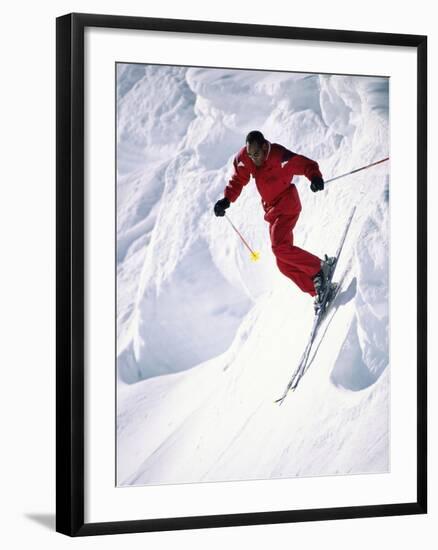 African-American Skier in Red-null-Framed Photographic Print