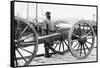 African American Soldier Guards Artillery in the Civil War-null-Framed Stretched Canvas