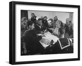 African American Soldiers and Sailors Playing Cards at the USO Recreation Center-null-Framed Photographic Print
