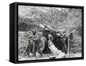 African American Soldiers Set Up a 155mm Howitzer Field Battery in France-null-Framed Stretched Canvas