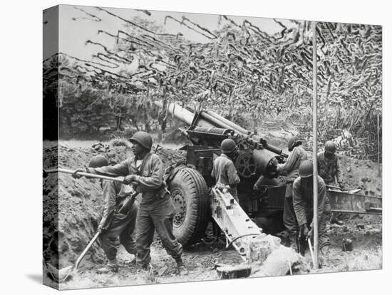 African American Soldiers Set Up a 155mm Howitzer Field Battery in France-null-Stretched Canvas