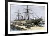 African-American Stevedores Loading Cotton on a Ship in Charlestown, South Carolina, c.1870-null-Framed Giclee Print