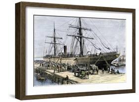 African-American Stevedores Loading Cotton on a Ship in Charlestown, South Carolina, c.1870-null-Framed Giclee Print