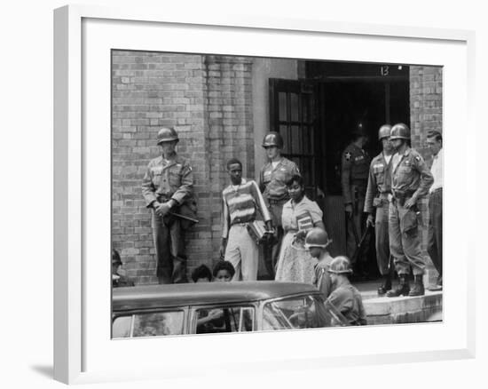 African American Students Being Escorted at School by Federal Troops-null-Framed Photographic Print