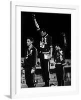 African American Track Star Tommie Smith, John Carlos After Winning Gold and Bronze Olympic Medal-John Dominis-Framed Premium Photographic Print