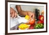 African American Womans Hand Slicing A Tomatoe-Samuel Borges-Framed Photographic Print