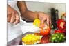 African American Womans Hand Slicing A Tomatoe-Samuel Borges-Mounted Photographic Print