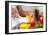 African American Womans Hand Slicing A Tomatoe-Samuel Borges-Framed Photographic Print