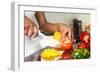 African American Womans Hand Slicing A Tomatoe-Samuel Borges-Framed Photographic Print