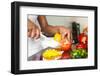 African American Womans Hand Slicing A Tomatoe-Samuel Borges-Framed Photographic Print