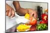 African American Womans Hand Slicing A Tomatoe-Samuel Borges-Mounted Photographic Print
