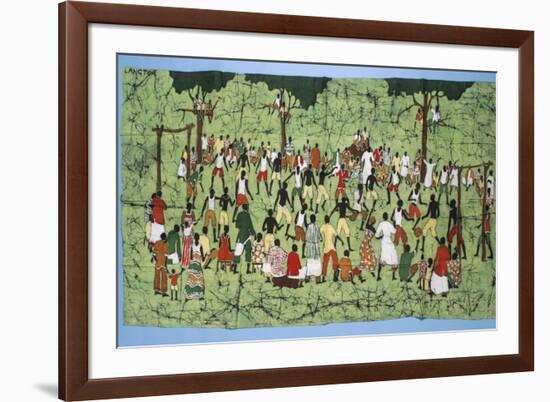 African Batik, Illustrating and Football Match with Spectators Watching-English School-Framed Giclee Print