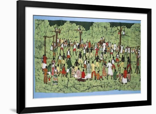 African Batik, Illustrating and Football Match with Spectators Watching-English School-Framed Giclee Print