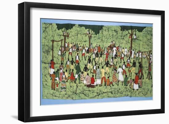 African Batik, Illustrating and Football Match with Spectators Watching-English School-Framed Giclee Print