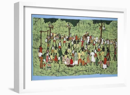 African Batik, Illustrating and Football Match with Spectators Watching-English School-Framed Giclee Print