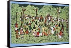 African Batik, Illustrating and Football Match with Spectators Watching-English School-Framed Stretched Canvas