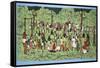 African Batik, Illustrating and Football Match with Spectators Watching-English School-Framed Stretched Canvas