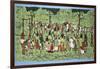 African Batik, Illustrating and Football Match with Spectators Watching-English School-Framed Premium Giclee Print