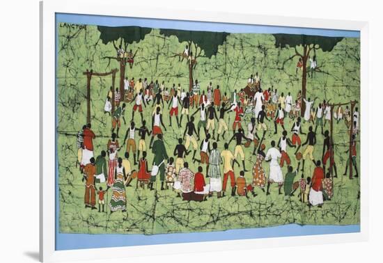 African Batik, Illustrating and Football Match with Spectators Watching-English School-Framed Giclee Print