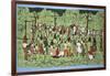 African Batik, Illustrating and Football Match with Spectators Watching-English School-Framed Giclee Print