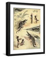 African Children Playing with Crocodiles-Richard Andre-Framed Giclee Print